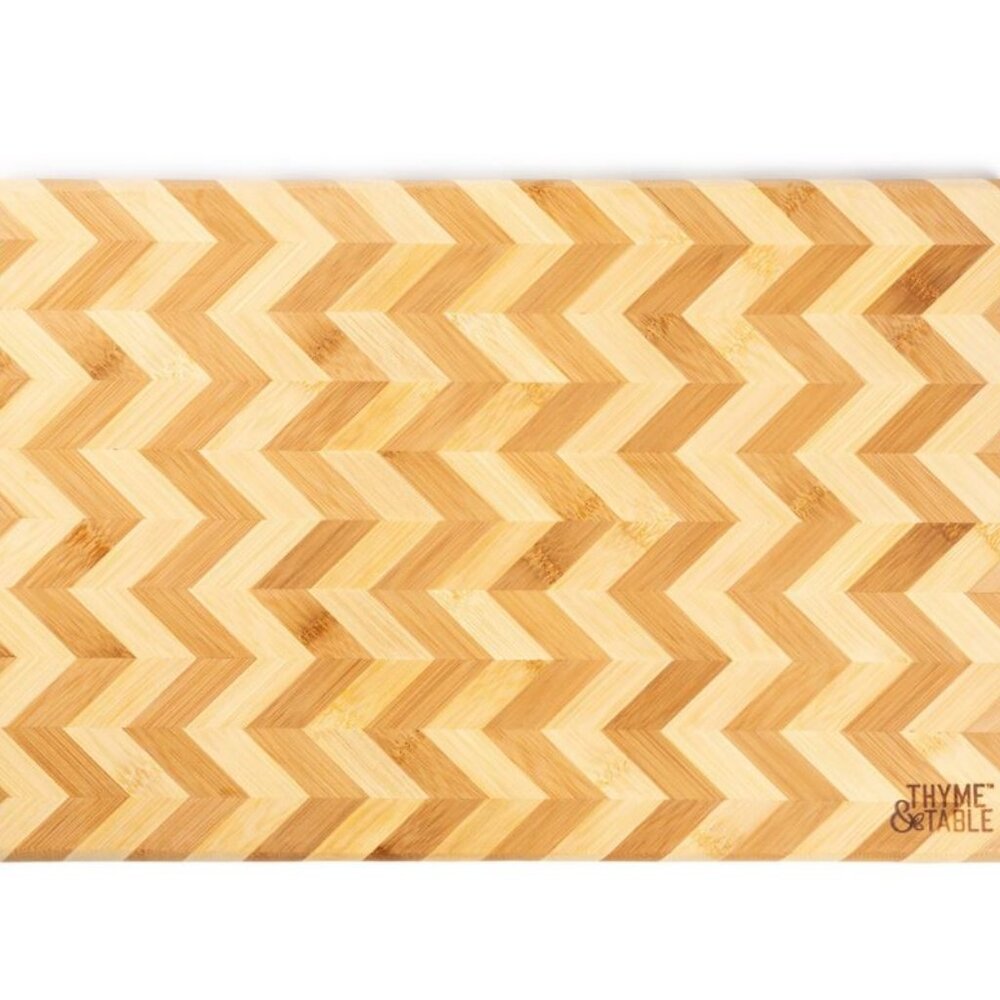 Thyme & Table Herringbone Bamboo Wood Charcuterie Cutting Board HTF
